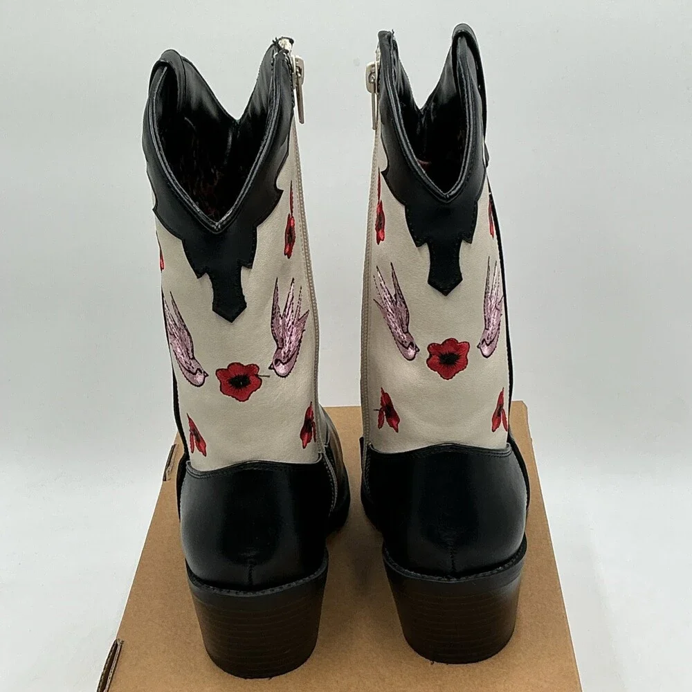 Steve Madden Nectar Girls 4 M Black Embroidered Side Zip Western Boots Ebay5442